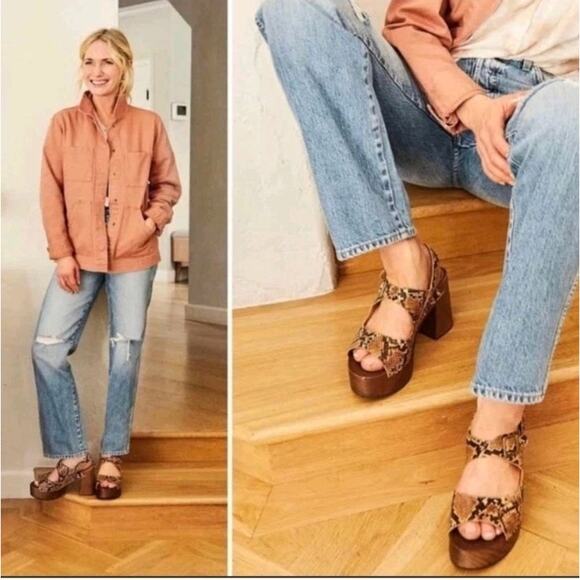 Free People Tan Snakeskin Leather Wooden Boho Avant Garde Belem Clogs Size 8.5 - Picture 2 of 12